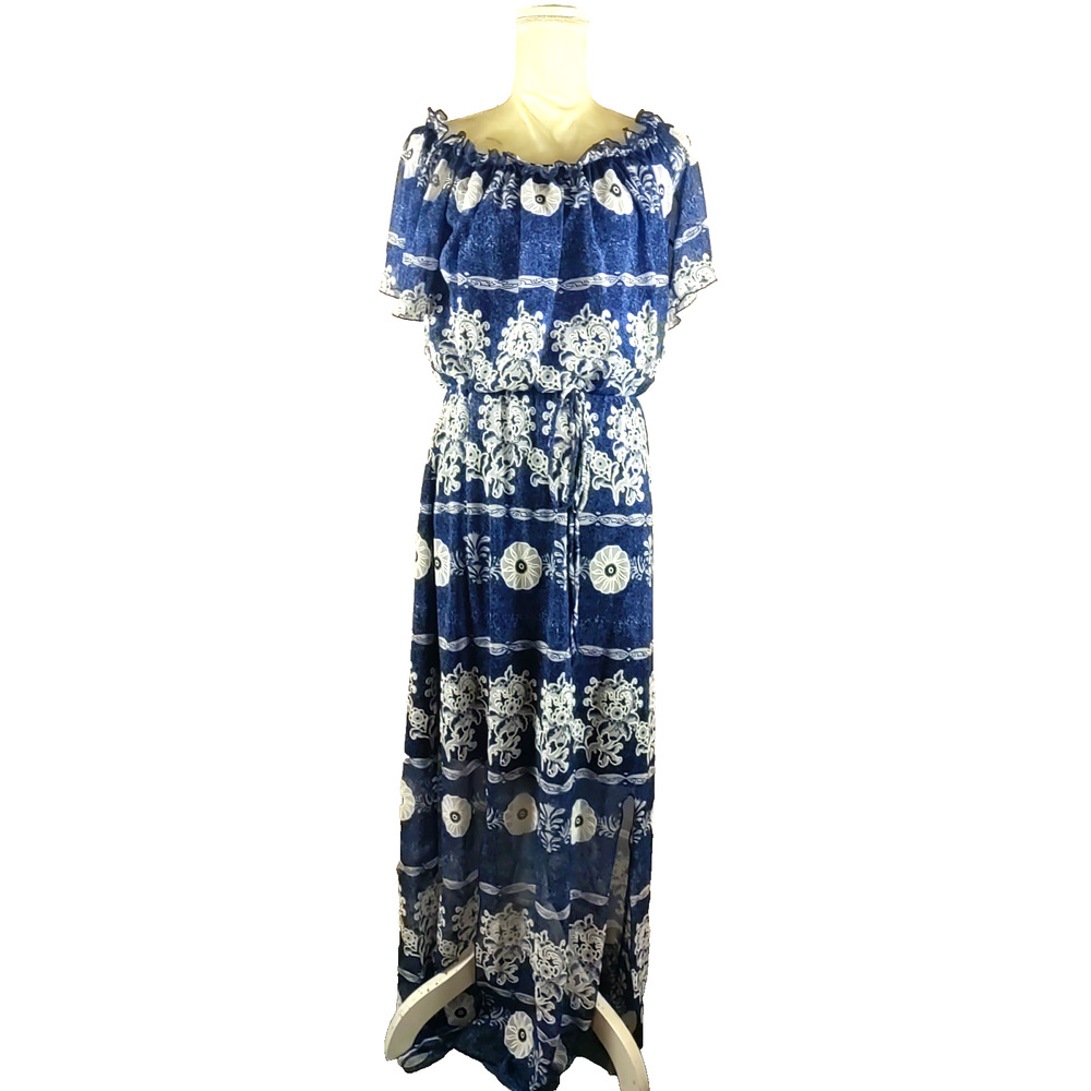 Frank Lyman Women's Sun Dress Size 8 Blue White Over Lay Maxi Dress - Picture 8 of 8
